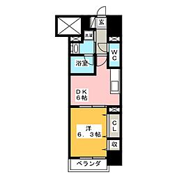 エスカルコート 1DKの間取図画像