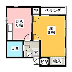 サンハイツつるはA棟 1DKの間取図画像