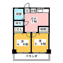 向陽ビル 2DKの間取図画像