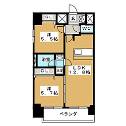 プレサンス鶴舞公園セラヴィ 2LDKの間取図画像