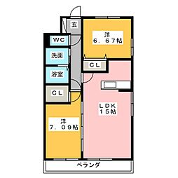 GRANDUKE鶴舞 2LDKの間取図画像