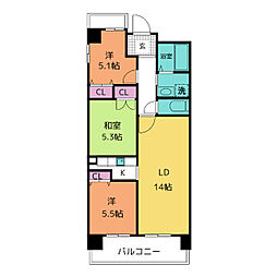 ユーハウス鶴舞2 3LDKの間取図画像