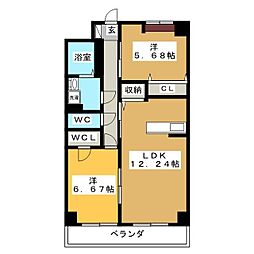 S-FORT鶴舞reale 2LDKの間取図画像