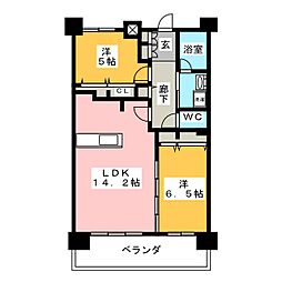 名古屋市営東山線 本郷駅 徒歩1分の賃貸マンション 6階2LDKの間取り