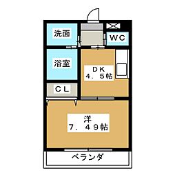 シャルマン藤ヶ丘 1DKの間取図画像