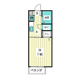メルヴェイユワイツー 1Kの間取図画像