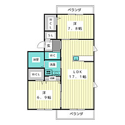 メゾンきたじま 2LDKの間取図画像