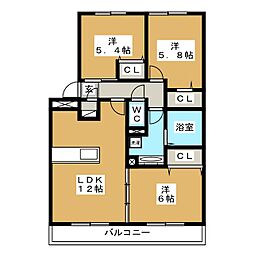 リッシュヴェール 3LDKの間取図画像