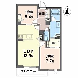 リーベン メーア 2LDKの間取図画像