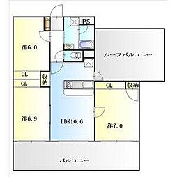 ラトゥール一社 3LDKの間取図画像