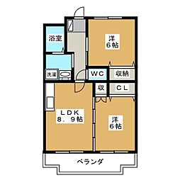 クレール文教 2DKの間取図画像