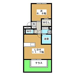 リッシュヴェール 1LDKの間取図画像