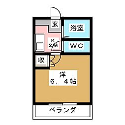レジデンスオーミ第2 1Kの間取図画像