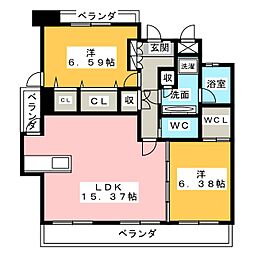 パラシオン西新 2LDKの間取図画像