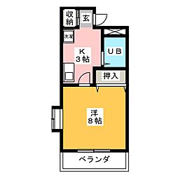ユースハイム臼井 1Kの間取図画像