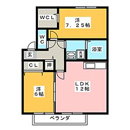 カーサリヴィエール 2LDKの間取図画像
