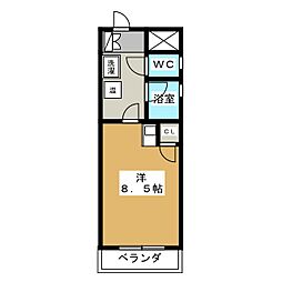 カームダウン喜多山 ワンルームの間取図画像