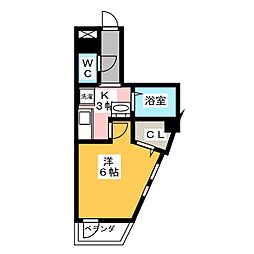 レーベン新城 1Kの間取図画像