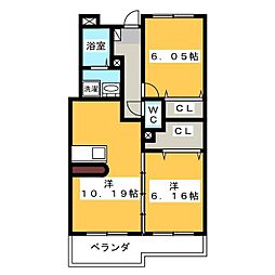 メゾンドルミエール 2LDKの間取図画像