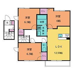 ヴィラ　ルーチェＡ 2階3LDKの間取り