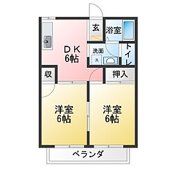 ウイングヒルD棟 2DKの間取図画像