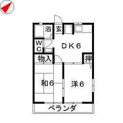 ヘスティアB 2DKの間取図画像