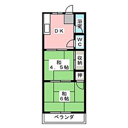 辰巳ハイツ 2階2DKの間取り