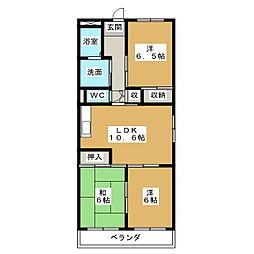 本宮ハイツ山田 3LDKの間取図画像