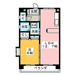 リヴィエール東海通 1LDKの間取図画像