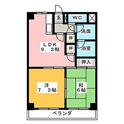 パルクほん宮 2LDKの間取図画像
