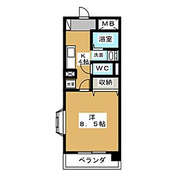 ベイシティ桔梗5 1Kの間取図画像