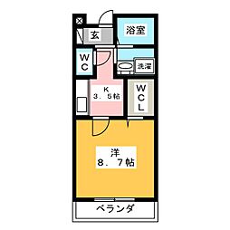 OCEAN稲永 1Kの間取図画像