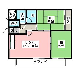 中之島ハイツ 2LDKの間取図画像