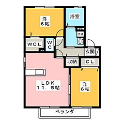 コーポ美銀 2LDKの間取図画像
