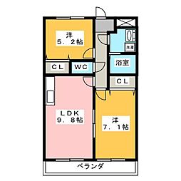 クラールヴィラ 2LDKの間取図画像