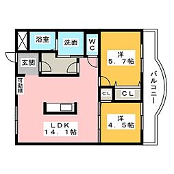 鳥山ハイツ 2LDKの間取図画像