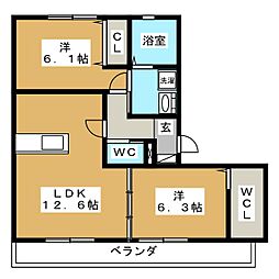 ハピネス 2LDKの間取図画像