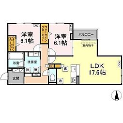 名古屋市名東区社台2丁目アパート 2LDKの間取図画像