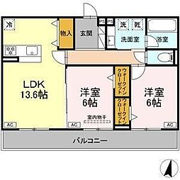 名古屋市名東区上菅2丁目アパート 2LDKの間取図画像