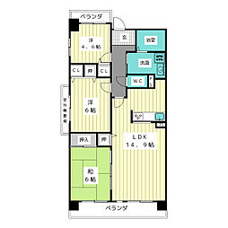 UR都市機構アーバンラフレ虹ケ丘西4号棟 3LDKの間取図画像
