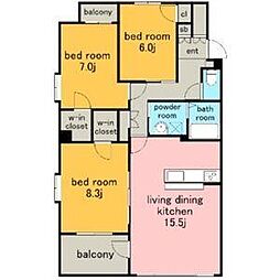 セレニティキフネ 3LDKの間取図画像