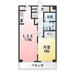 ヒルズ宮根台弐号館 1LDKの間取図画像