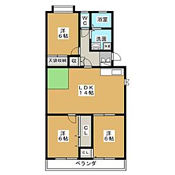 一社デューゼ 3LDKの間取図画像
