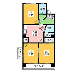 サンビューマンション中京 3DKの間取図画像