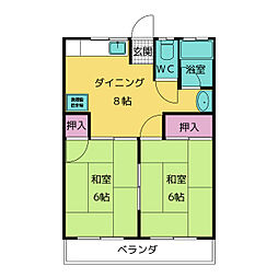 コーポ美香 2DKの間取図画像