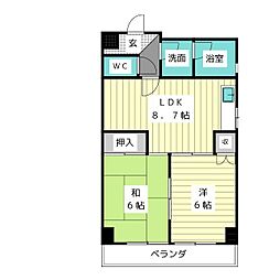 日宝レスカール星ケ丘 2DKの間取図画像