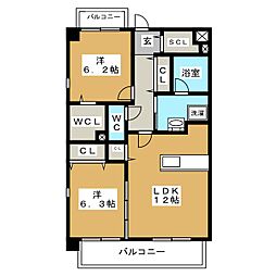ブルーポアール 2LDKの間取図画像