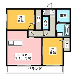 カナージュ社が丘 2LDKの間取図画像