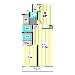 レジデンス高明 2LDKの間取図画像