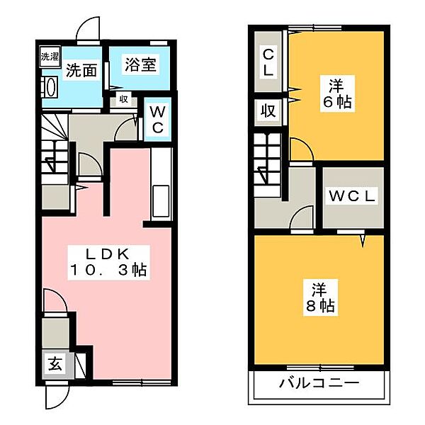 クラージュＢ棟 ｜愛知県日進市岩崎台４丁目(賃貸テラスハウス2LDK・1階・67.24㎡)の写真 その2